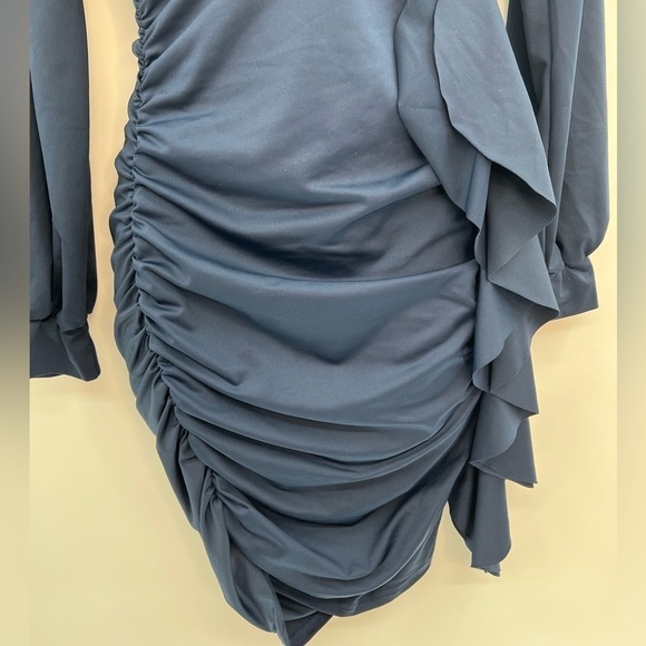 Dresses Dark Blue L Overlap Collar Ruched Draped Side Dress - NWOT (Size Small) - Picture 5 of 7